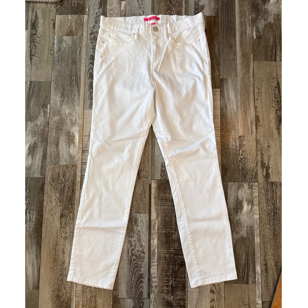 Lilly Pulitzer Womens Preppy‎ Straight Leg Jeans Size 10 White Denim Gold Patch